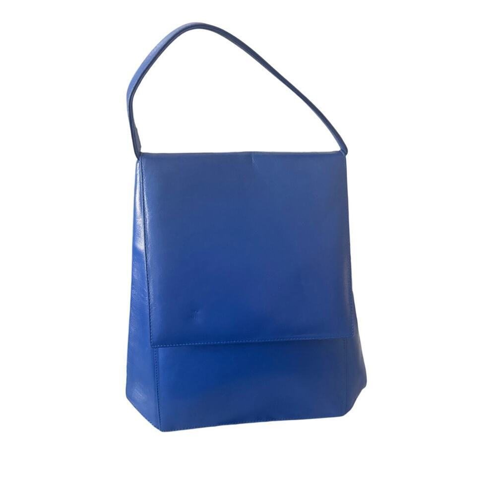 Vintage Charles Jourdan Blue Leather Top Handle Crossbody Bag
